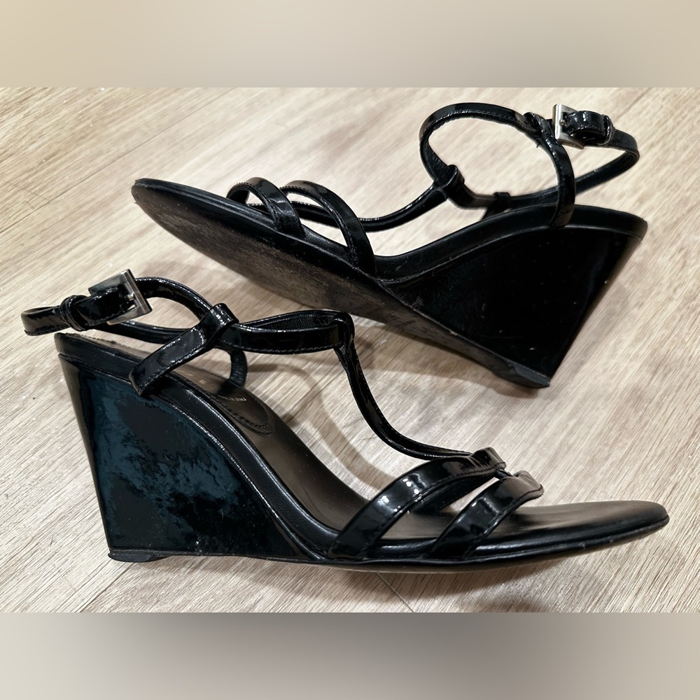 Prada patent leather black T-strap wedge sandals, 36 / approx 6 - Picture 4 of 9